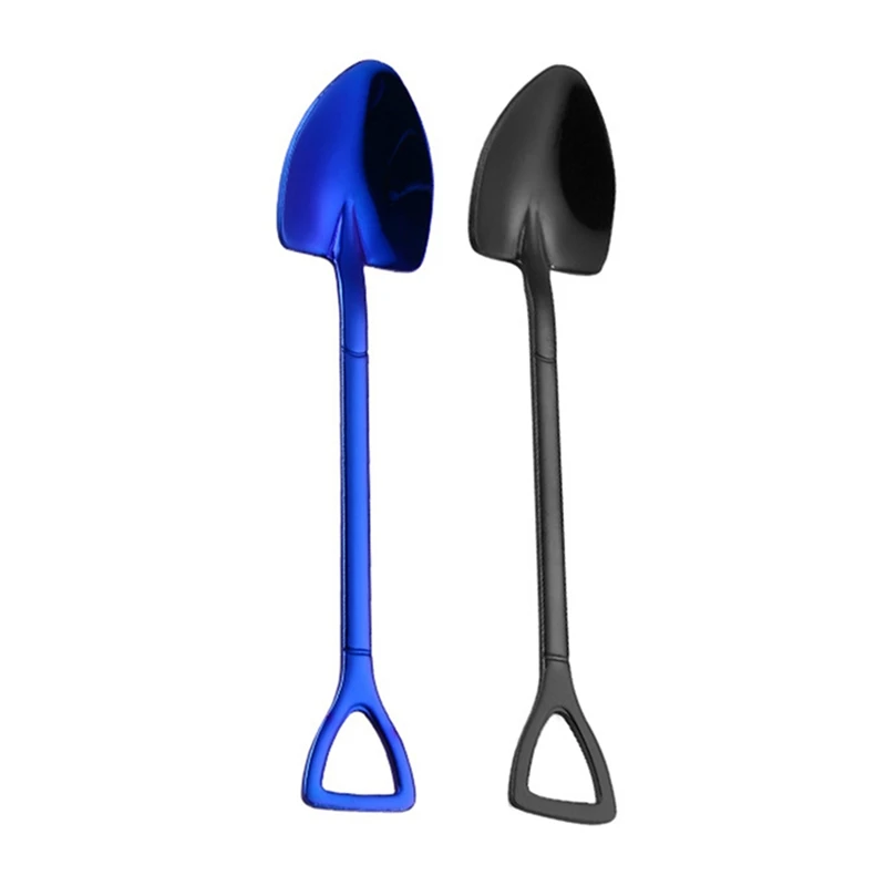 

2 Pcs Creative Stainless Steel 304 Small Shovel Spoon Design Gold-Plated Tableware Coffee Spoon Ice Cream Soup Honey Spoon Delic
