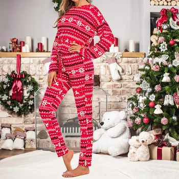 

Christmas Pajamas Two Pieces Sets Women Autumn Winter Letter Tree Print Long Sleeve Tops+Long Pencil Pants Home Suits