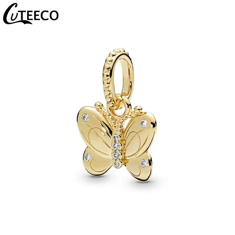CUTEECO сияющая бабочка золотистого цвета Подвеска Fit Pandora браслет для женщин жизнь серия природы ювелирные украшения в подарок