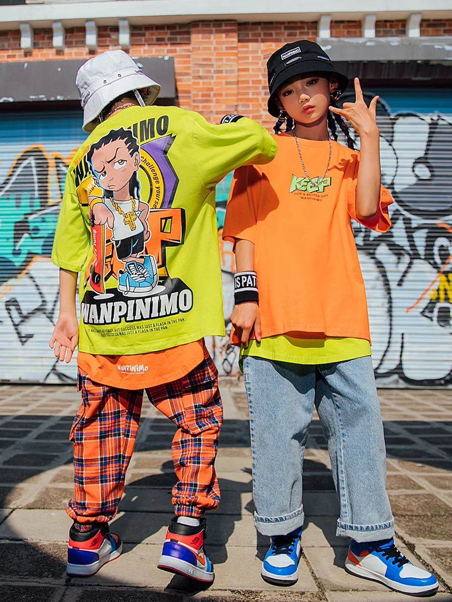 2023 New Hip Hop Dance Costume Boys Girls Fashion Tiedyed Tops Pants Drum  Concert Jazz Performance