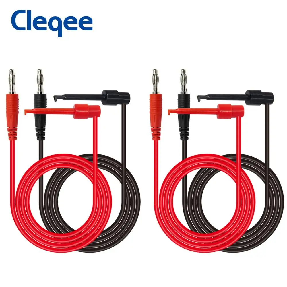 

Cleqee P1039 4pcs/set 4mm Banana Plug to Test Hook Clip Test Lead Cable For Multimeter Red Black