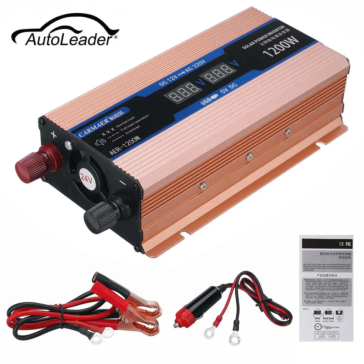 Автомобильный Мощность Инвертор адаптер 1200W DC 12 V/24 V дo AC 220 В Модифицированная синус волна Мощность автомобильный инвертирующий усилитель Зарядное устройство преобразователь Питание
