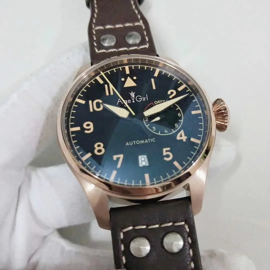 

Luxury Brand New Men Automatic Mechanical Big Pilot Le Petit Prince 7 Day Power Reserve Brown Cow Leather Rose Gold Black Watch