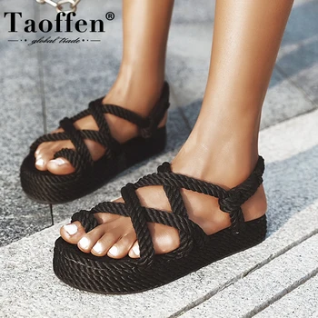 

TAOFFEN Women Sandals Fashion Platform Thick Bottom Shoes Women Open Toe Daily Casual Summer Slip On Footwear Size 35-43