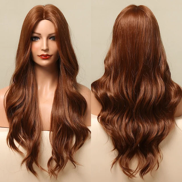 GEMMA Long Wavy Ombre Brown Purple Synthetic Wigs for Women Heat Resistant Natural Middle Part Cosplay Party Lolita Hair Wigs LC5122-1