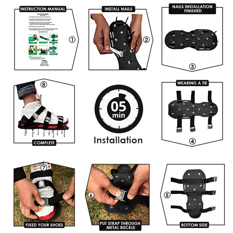 Садовый аэратор; сандалии; 1 пара; 3 ремешка; Прочная удобная обувь с шипами для садоводства и прогулок; садовый рыхлитель