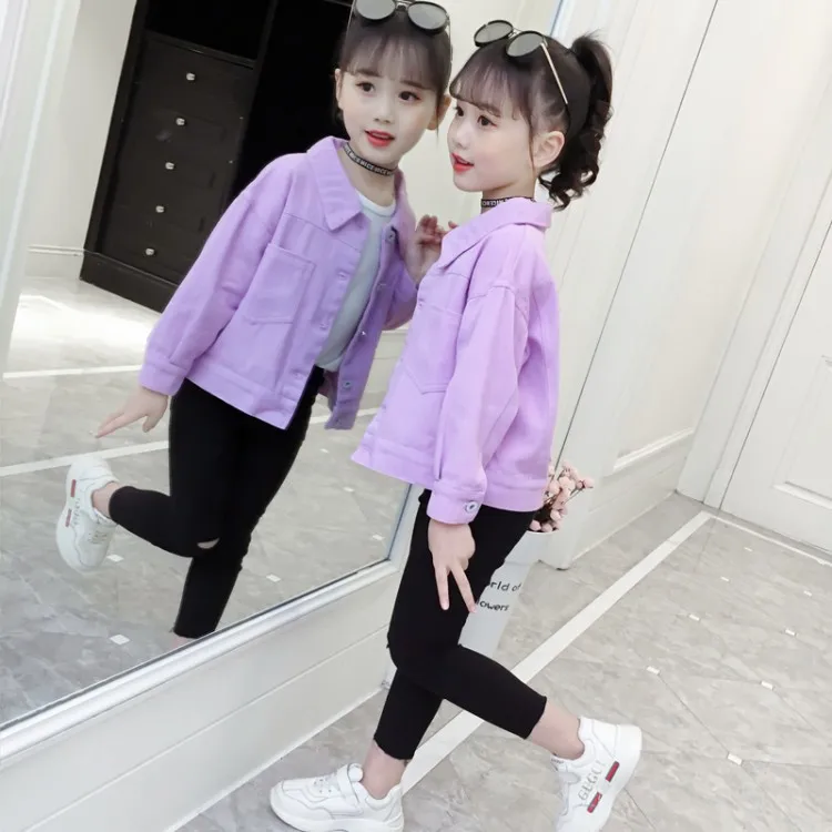 

Girls 2019 Spring New Style Jacket Girls Fold-down Collar Tops Big Boy Printed Korean-style Fashion Coat