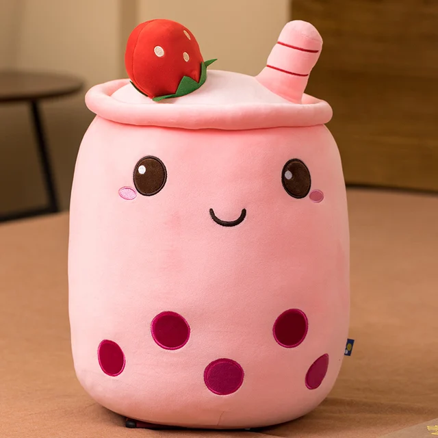25 70cm cute cartoon Fruit bubble tea cup shaped pillow with suction tubes real life stuffed I Wanna Hug One!
