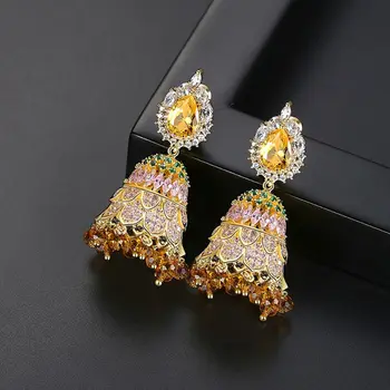 

1 Pair Retro Ethnic Indian Zircon Bell Beads Tassel Drop Dangle Earrings Jewelry L4ME