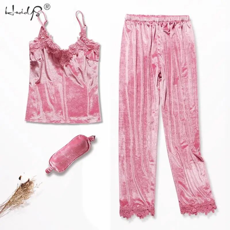 Cami Pants Золотой бархатный халат и платье, комплекты из 3-6 предметов, теплые зимние пижамы, женские сексуальные кружевные халаты, пижамы, одежда для сна, домашняя одежда - Цвет: Cami Pants