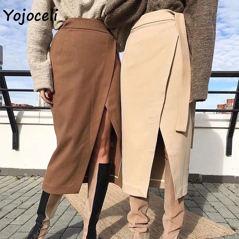 Yojoceli/Женская осенне-зимняя замшевая юбка-пояс, стильная юбка миди с бантом, Женская юбка