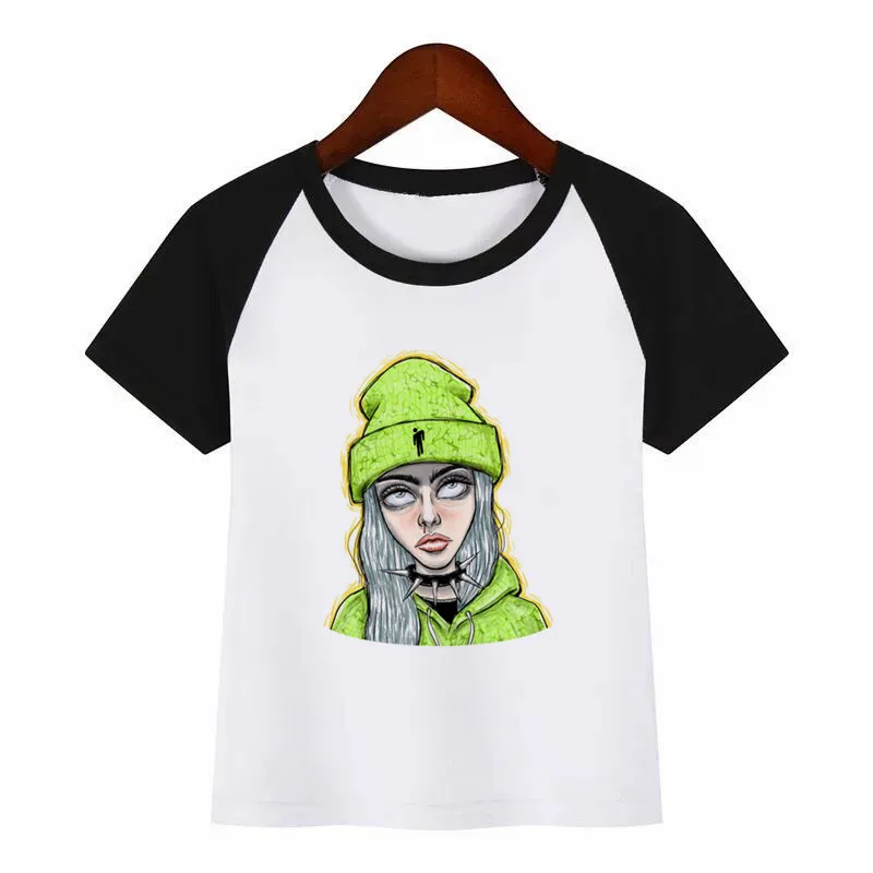 Футболка с принтом аниме для мальчиков и девочек Billie Eilish забавная одежда для малышей Летняя футболка - Цвет: K021I