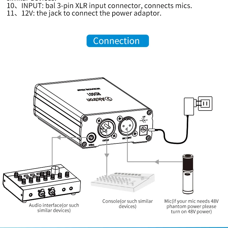 Alctron RD501 multifunction single channel microphone preamp for recording,within phase switch,48V phantom power,low cut switch