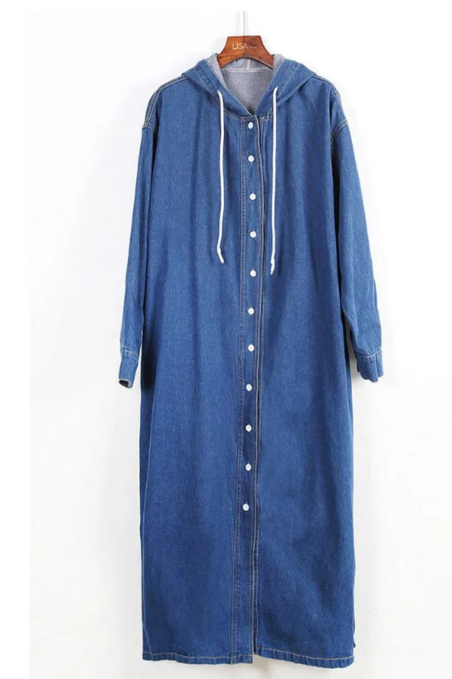Vangull 4XL новые весенние женские длинные джинсовые пальто пальто из джинсовой ткани с капюшоном Повседневная Женская ветровка больших размеров Outwea