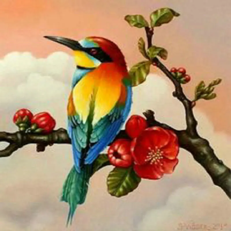 Алмазная живопись полностью квадратная/круглая вышивка Kingfisher and Flower 5D алмазная