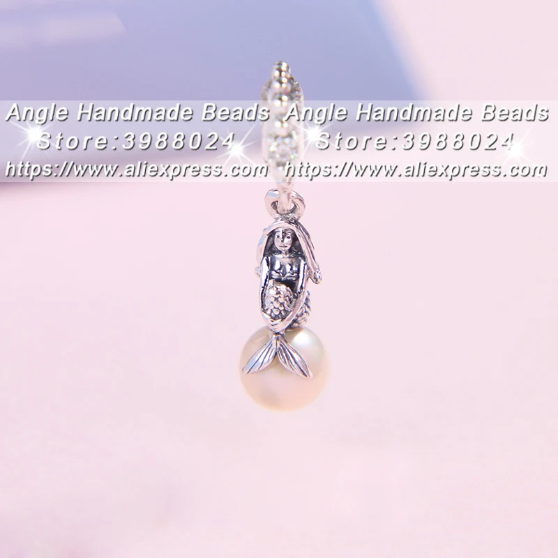 

2019 Autumn Release Sterling Silver Disn ey Luminous Ariel Dangle With Pearl Charm Fits All European DIY Bracelets Necklaces