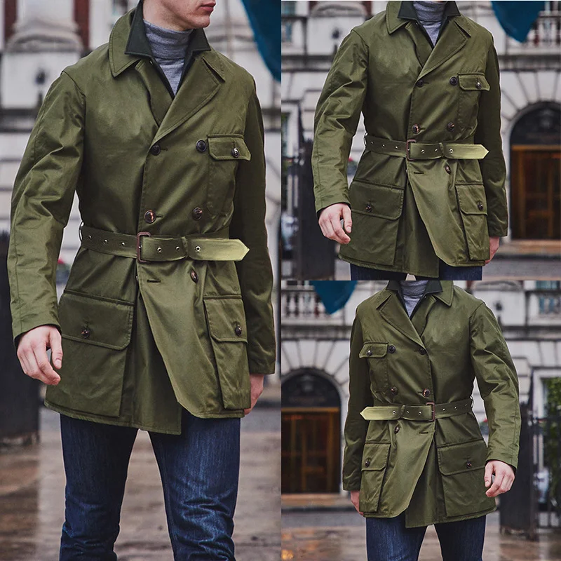 Мужской Тренч пальто размера плюс Пряжка ремень кнопка карман Slim Fit лацкан воротник куртка