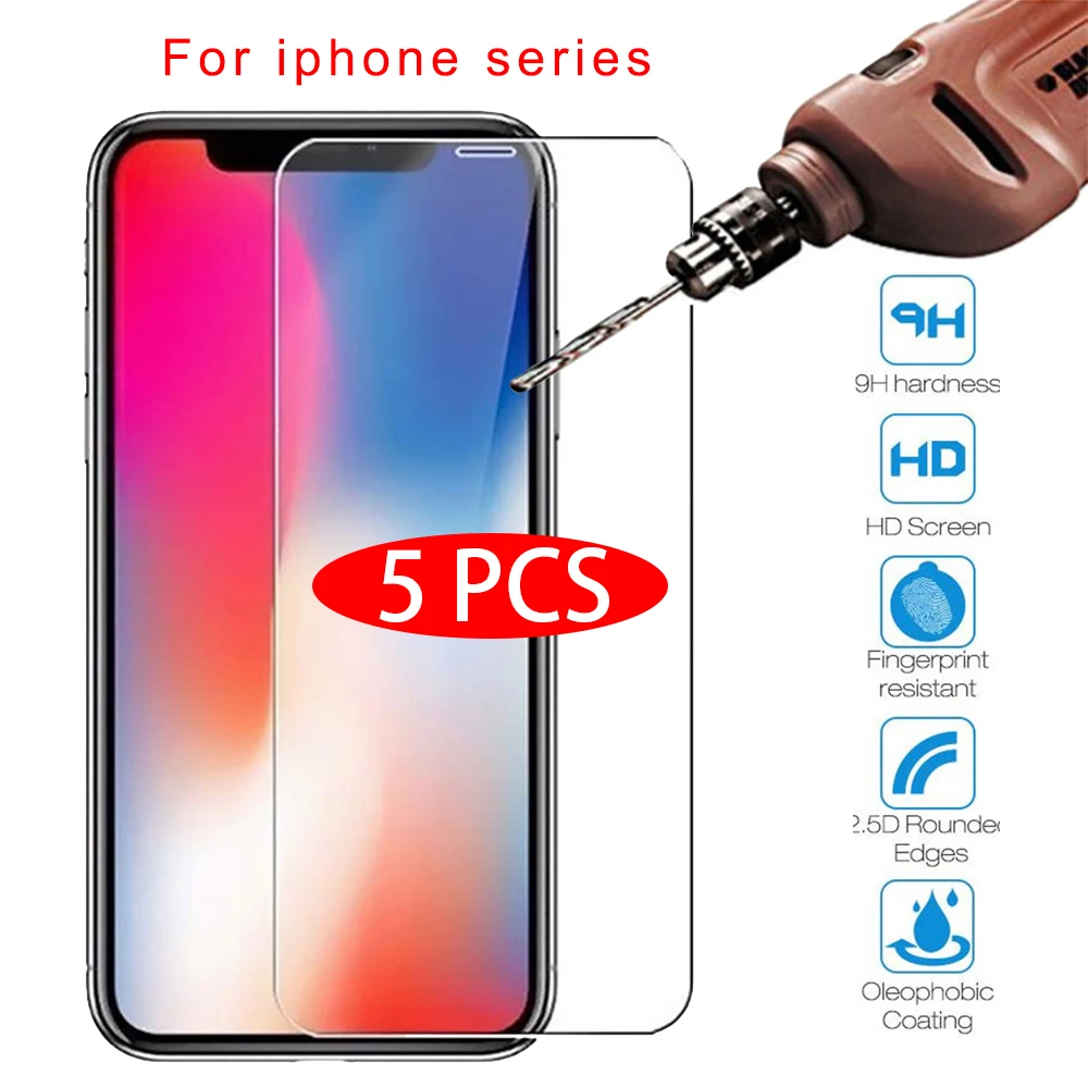 

5PCS Protective tempered glass for iphone 7 6 6s 8 plus 11 pro XS max XR glass iphone 7 x xr screen protector glass on iphone 6S