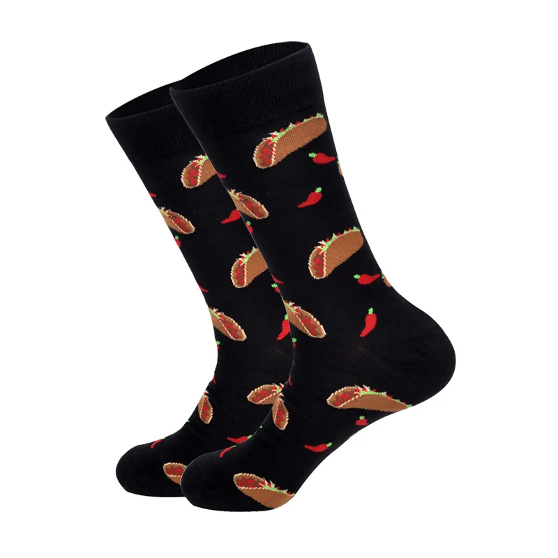 Downstairs Food Men's Socks Pizza Cake Autumn New Arrived Cotton Hip Hop Streetwear Dress Happy Socks Sloth Kaos Kaki - Цвет: Pattern B
