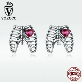 

VOROCO 2020 925 Sterling Silver Rib Ear Studs Stud Earrings Shining Zicon Joyful Design For Lady Fine Fashion Jewelry BKE970