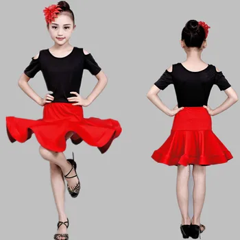 

Children Lading Dance Practice Clothing Girl Short Sleeve Show Serve Fission Match Major Dance Skirt