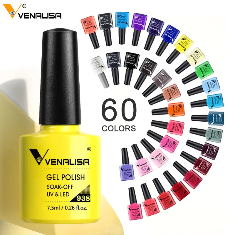 Venalisa 7.5ml Nail Gel Polish 60 Color Glitter Color Nail Varnish For Nail Art Manicure Top Coat Soak Off Enamel UV Gel Varnish