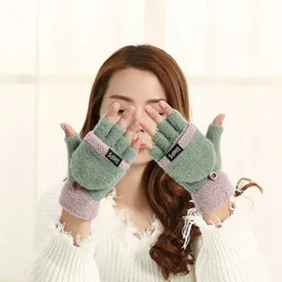 Green От 7 до 10 лет, Детские Зимние перчатки без пальцев Guantes Invierno Mujer, зимние Eldiven, женские перчатки Luvas Handschoenen Rekawiczki - Цвет: Green