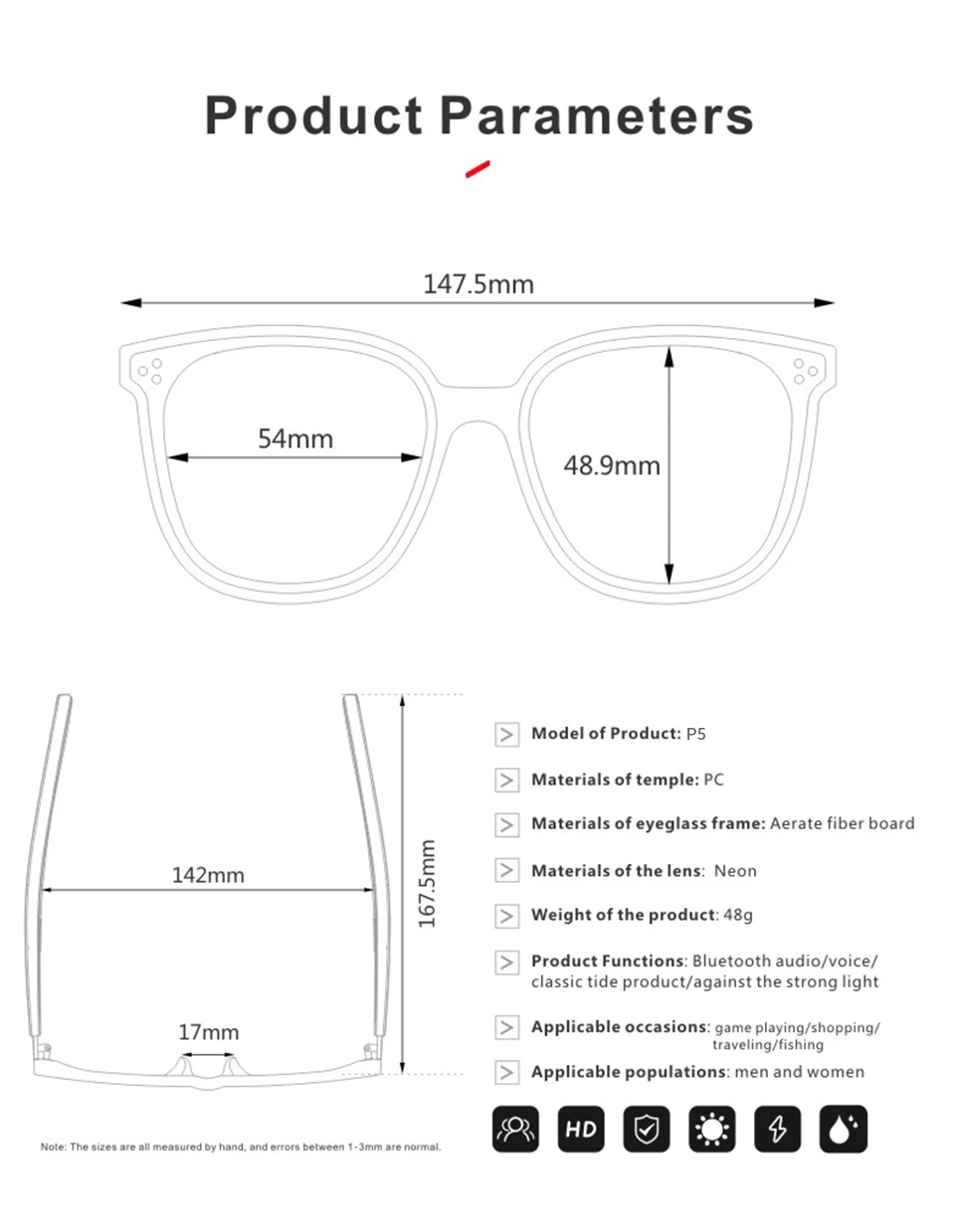 Waterproof Bluetooth Smart Sunglasses BT5.0 Headphones Glasses Call Music Anti-blue Light Glasses Compatible With IOS Android