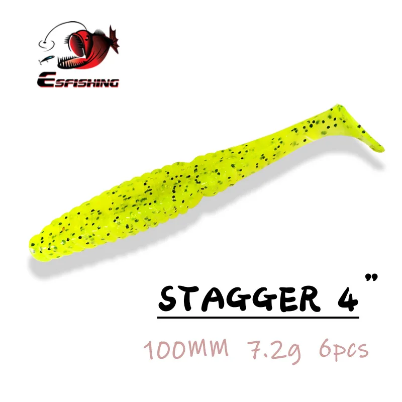 ESFISHING Fishing Lures Silicone Bait Soft Stagger Shad 100mm 7.2g 6pcs Trout Pesca Smell Pike | Спорт и развлечения