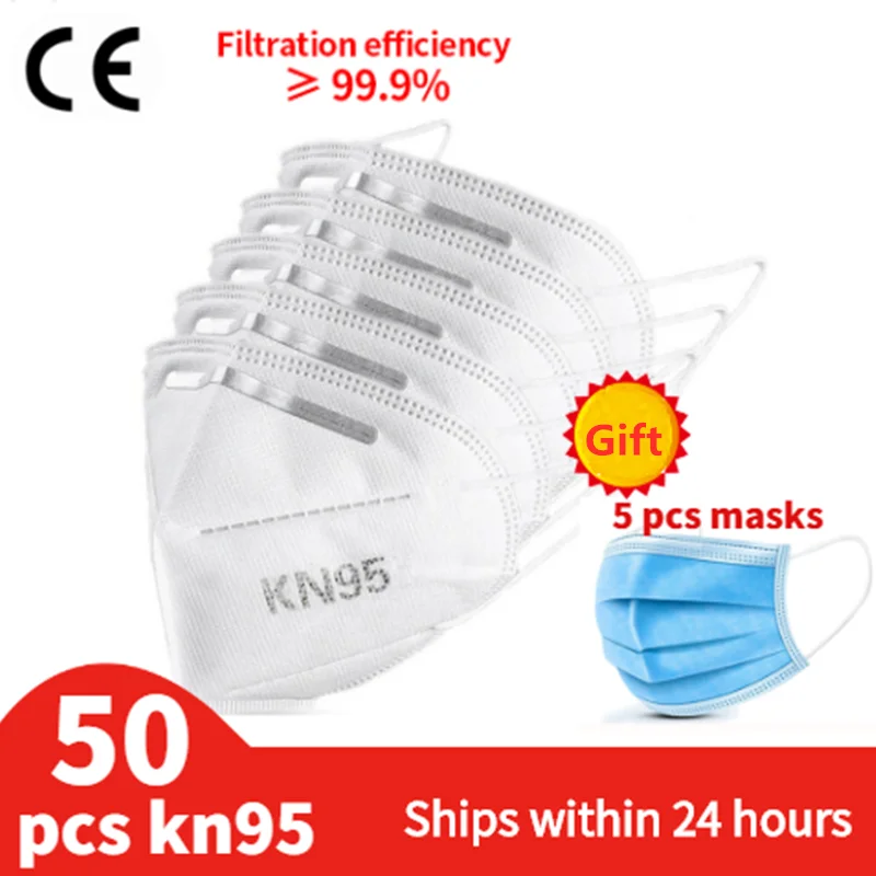 

50PCS N95 Mask Bacteria Proof Anti Infection AS FFP2 Mask FFP3 Mask Particulate Mouth Respirator Anti PM2.5 Safety Anti-dust