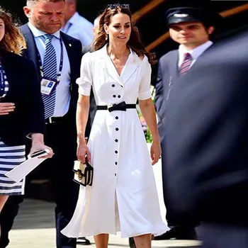 

The Duke and Duchess of Cambridge Same 2019 Early Autumn New Heavy da lan Breasted feng yi liao -Midi Dress
