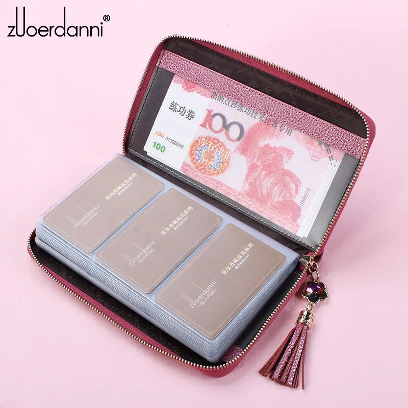 

Genuine Leather Large-Volume Wallet Long Card Bit More Cowhide Women's Card Clamp Zip Card Package Credit Card Cover Thin Card W