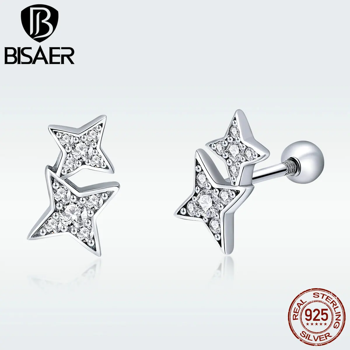 BISAER,, серьги, 925 пробы, серебряные, звезды, звездный свет, серьги-гвоздики для женщин, серебряный режим, Brincos, Прямая поставка, ювелирное изделие, HSE432