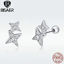 BISAER,, серьги, 925 пробы, серебряные, звезды, звездный свет, серьги-гвоздики для женщин, серебряный режим, Brincos, Прямая поставка, ювелирное изделие, HSE432