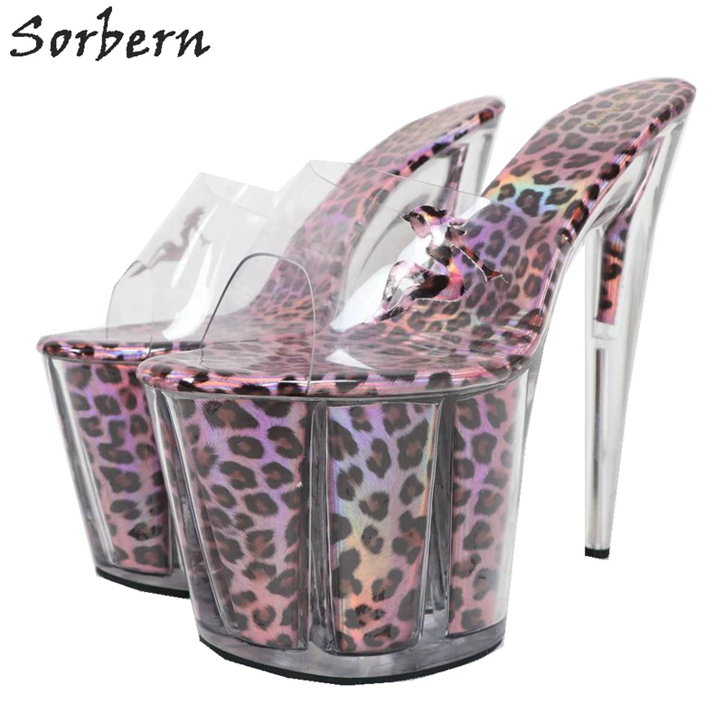 Sorbern Holographic Leopard Women Slippers Transparent Sexy Lady Slip On Summer Shoes Custom Filling Material Big Sizes Sliders | Обувь