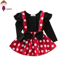 Детские комплекты одежды с рисунком «Минни» для девочек, платье для маленьких девочек, фон для фотосъемки с узором в подтяжки в горошек юбка сочетать Ползунки Одежда для дня рождения для девочек костюм на день рождения