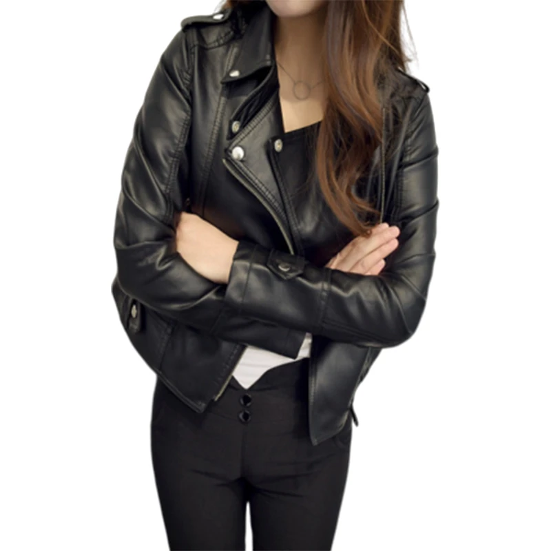 

2019 Atumn Female Pu Leather Jacket Faux Soft Leather Coat Slim Black Rivet Zipper Motorcycle Jackets Plus Size Cotton Clipping