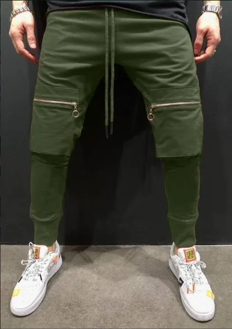Men Slim Fit Zipper Pocket Long Pant Autumn New Casual Sport Trousers Men's Small Feet Joggers Pants Male Stacked Sweatpants