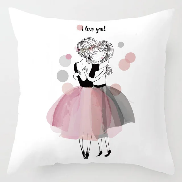 Pink Dress Girl Hand Printed Cushion Cover for Sofa Home Decorative Pillow Cover 45x45cm Super Soft Pillowcase