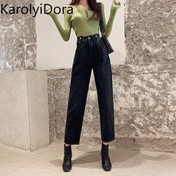 

Women's Jeans Fashion 2020 Spring New Loose Wild High Waist Skinny Daddy Pants Multi-button Waist Wide Leg Jeans