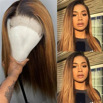 

13x6 Deep Part Lace Frontal Human Hair Wig Ombre Blonde Two Tone Remy Hair Silk Straight Wigs with Baby Hair For Women
