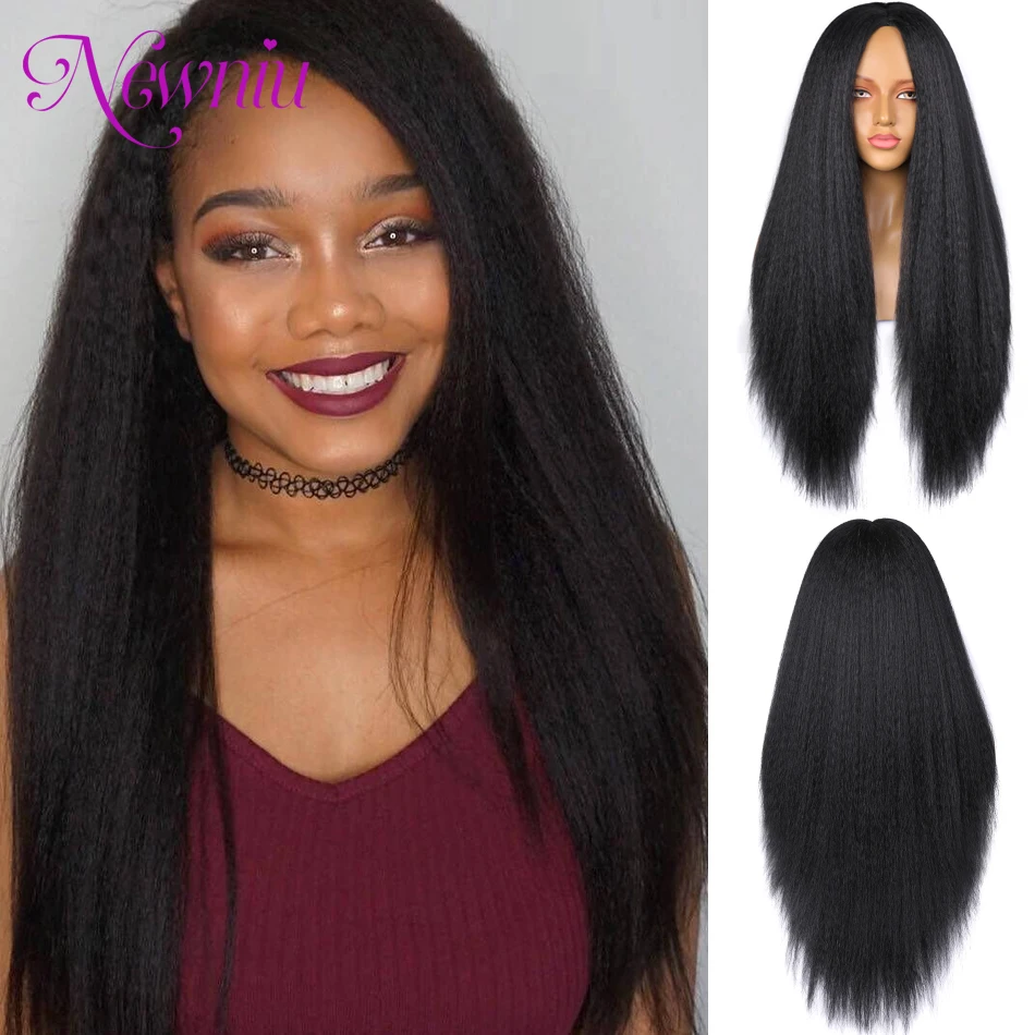 

Synthetic Wigs Long Yaki Straight Hair Wig For Women Kinky Straight 26inch Long Afro Hair Wig Heat Resistant Fiber African Wig