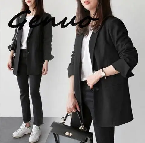 Блейзер женский с длинным рукавом приталенный черный пиджак одежда для работы и