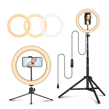 

10 Inch Led Ring Light 3 Color Dimmable Lighting Self-Timer Fine Makeup Live Broadcast Photography With Tripod Stand