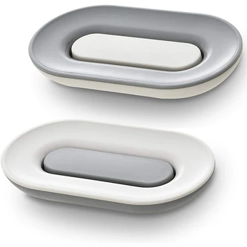 

Soap Dish with Draining Tray, 2 Pack, Bar Soap Holder with Drain, Premium Plastic Soap Saver for Bathroom/Shower/Sink, White and