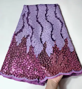 

New Noble Brown Sequins Nigerian Tulle Lace Fabric African Organza 2020 High Quality French stones Lace For Party 5Yards Dress