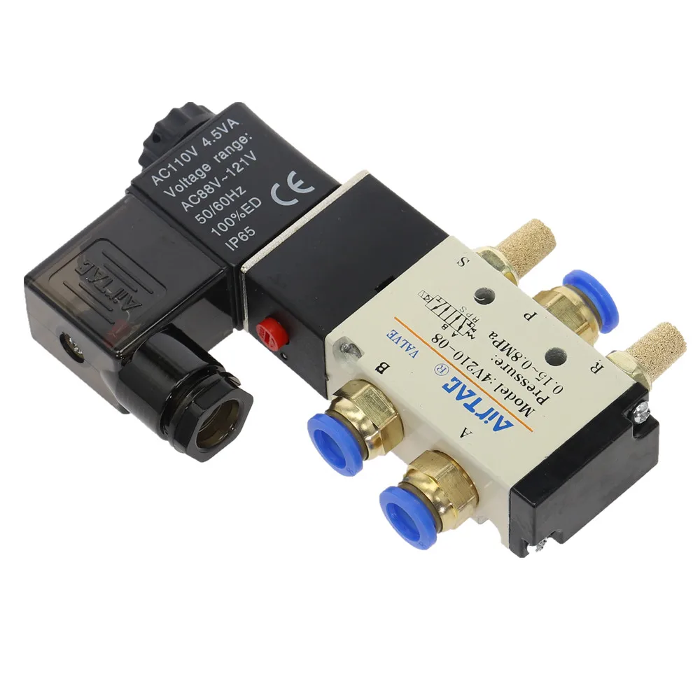 Neumático válvula solenoide eléctrica 5 de la manera 2 de Control de posición de Gas de aire válvula magnética de 12V 24V 220V voltios 4mm-12mm accesorios para mangueras