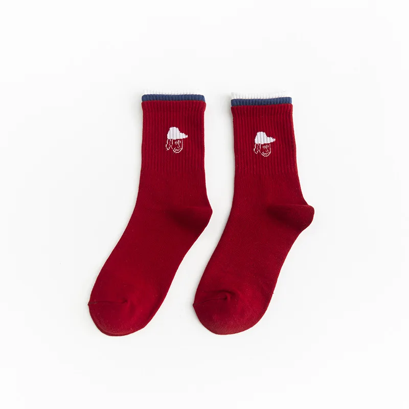 Red Hat Новинка осени, женские носки, хлопковые носки с буквенным принтом, новые удобные хлопковые носки с принтом носков, длинные Веселые носки для женщин, высокое качество - Цвет: Red Hat