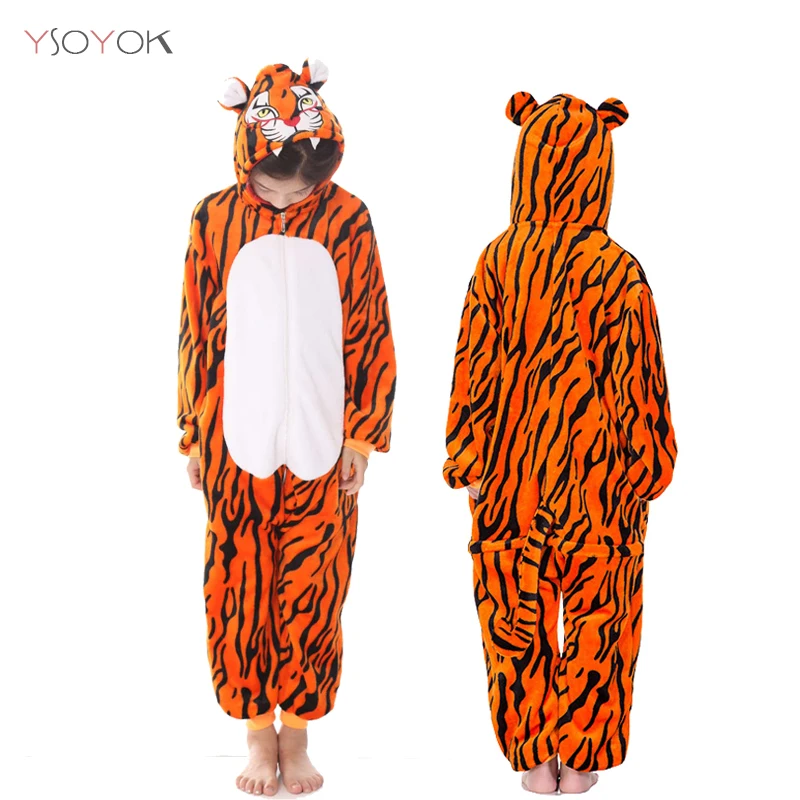 Детские пижамы с единорогом, кигуруми, Мультяшные животные, панда, единорог, комбинезон, пижамы для детей, Детский костюм, детская одежда для сна для девочек и мальчиков - Цвет: Tiger