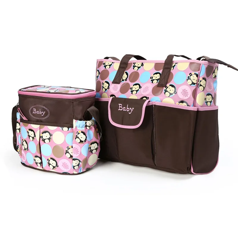 

Fashionable Cute Cartoon Monkey Pattern One Shoulder Mummy Bag Two-Piece Waterproof Diagonal Mother Bag Baby Travel Supplies